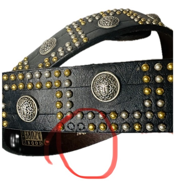 Vintage Code Azure Medusa & Grecca Studded Black Genuine Leather Belt size 38 - Picture 7 of 8